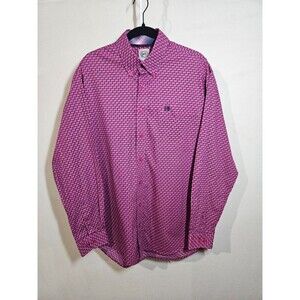 Cinch Men's M long-sleeve pink button down shirt 100% cotton geometric print